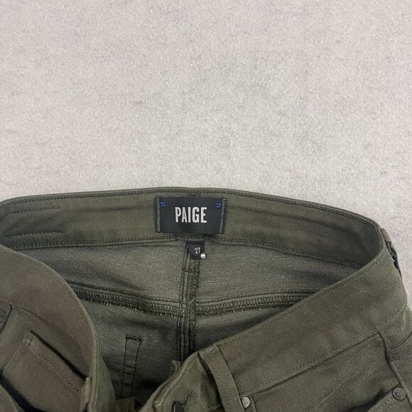 PAIGE Hoxton Ankle Pants Size 27 Green Chive Luxe Coating Slim Fit Stretch - Picture 14 of 14